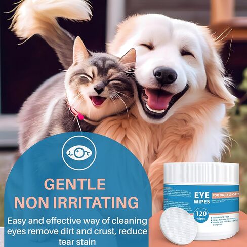 Dog Eye Wipes - 120Ct Tear Stain Remover for Dogs and Cats - 3.15" Presoaked Eye Wash Pads - Unscented Pet Eye Wipes for Remove Discharge and Crust in Saudi Arabia