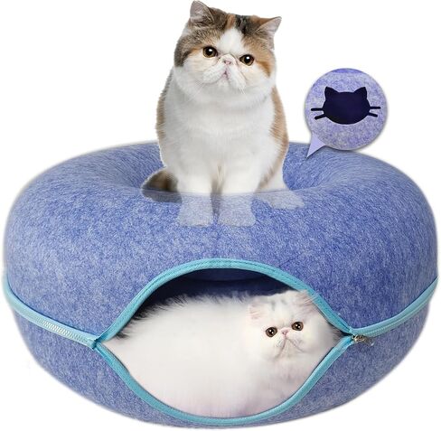 Donut Cat Tunnel Bed Peekaboo Cat Cave for Large Cats Up to 30 Lbs, Kitty Interactive Playing Tent House for Multiple Cats,Detachable,Scratch Resistant (Light Gray, Medium - 20 Inch Diameter) in Saudi Arabia