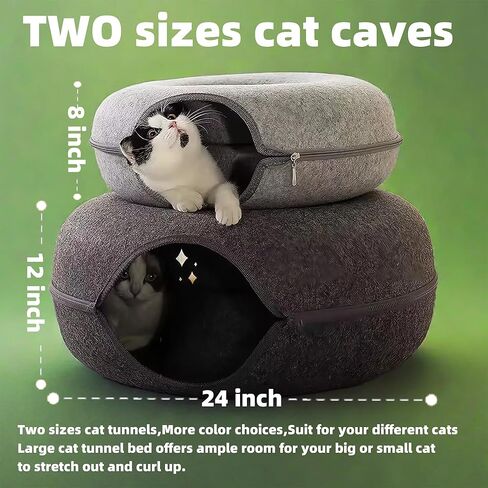 Donut Cat Tunnel Bed Peekaboo Cat Cave for Large Cats Up to 30 Lbs, Kitty Interactive Playing Tent House for Multiple Cats,Detachable,Scratch Resistant (Light Gray, Medium - 20 Inch Diameter) in Saudi Arabia