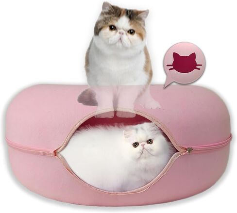 Donut Cat Tunnel Bed Peekaboo Cat Cave for Large Cats Up to 30 Lbs, Kitty Interactive Playing Tent House for Multiple Cats,Detachable,Scratch Resistant (Light Gray, Medium - 20 Inch Diameter) in Saudi Arabia