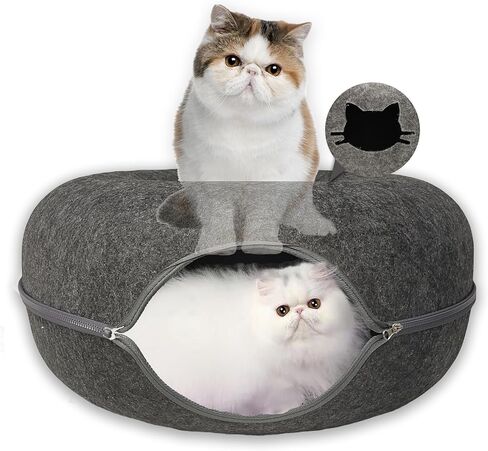 Donut Cat Tunnel Bed Peekaboo Cat Cave for Large Cats Up to 30 Lbs, Kitty Interactive Playing Tent House for Multiple Cats,Detachable,Scratch Resistant (Light Gray, Medium - 20 Inch Diameter) in Kuwait