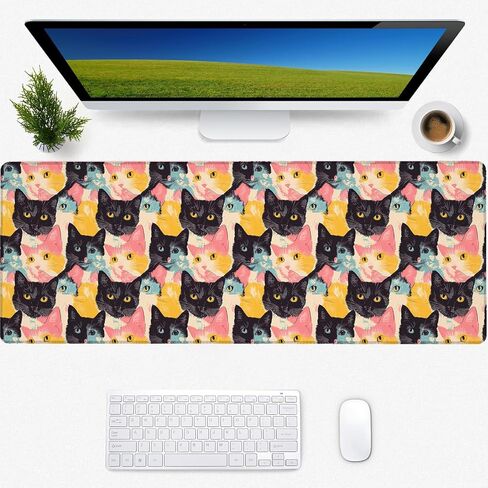 Cat Gaming Mouse Pad, Desk Mat, Non-Slip Rubber Base Cool Aesthetic MousePads for Computer Laptop Keyboard Office School Home Desktop Decor 31.5" x 11.8" in Saudi Arabia