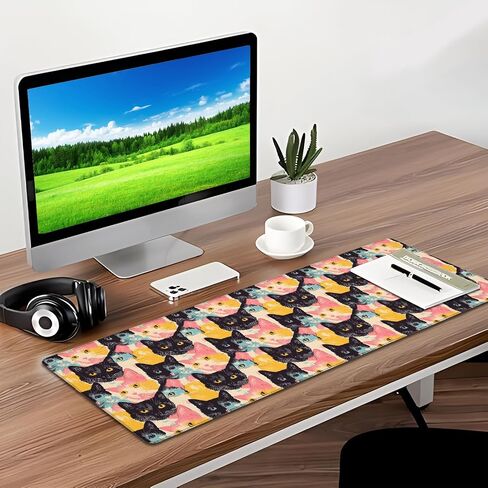 Cat Gaming Mouse Pad, Desk Mat, Non-Slip Rubber Base Cool Aesthetic MousePads for Computer Laptop Keyboard Office School Home Desktop Decor 31.5" x 11.8" in Saudi Arabia