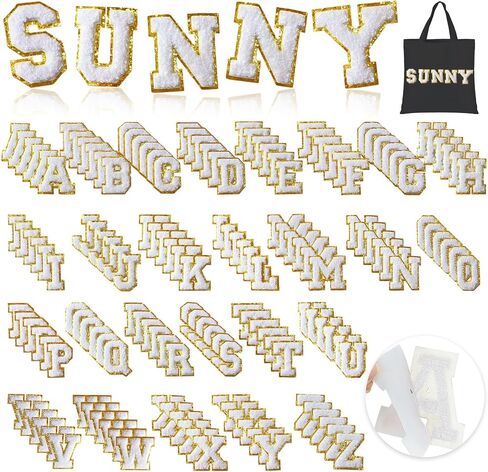 156Pcs Self Adhesive Chenille Letter Patches for Leather Bags, 2 inch A-Z Preppy Varsity Letter Patches for Computer and Fridge, Large Sequin Letter Stickers for Laptop Phone Case in Kuwait