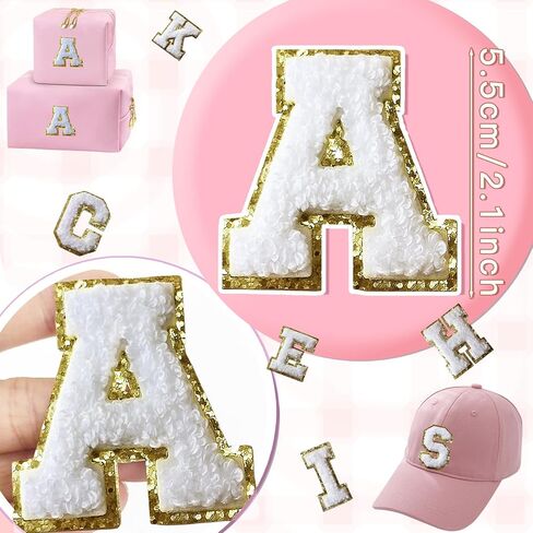 156Pcs Self Adhesive Chenille Letter Patches for Leather Bags, 2 inch A-Z Preppy Varsity Letter Patches for Computer and Fridge, Large Sequin Letter Stickers for Laptop Phone Case in Kuwait