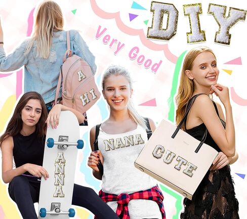 156Pcs Self Adhesive Chenille Letter Patches for Leather Bags, 2 inch A-Z Preppy Varsity Letter Patches for Computer and Fridge, Large Sequin Letter Stickers for Laptop Phone Case in Kuwait