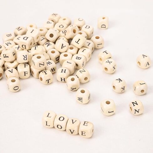 260pcs Wood Letter Beads - 10mm Cube Alphabet Wooden Craft Letter Spacer Beads Bulk for Jewelry Making in Saudi Arabia