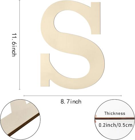Wooden Letters 12 Inch S, 1/5 Inch Thick Large Wooden Letters for Wall Decor Unfinished Big Wood Letters for Crafts DIY Home Birthday Wedding Party Decorations in Kuwait
