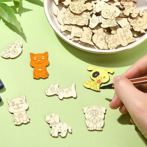 UR URLIFEHALL Assorted Wood Cutouts Ornaments Unfinished Wooden Paint Crafts for DIY Scrapbooking Painting Crafts Homemade Decoration Art Project in Kuwait
