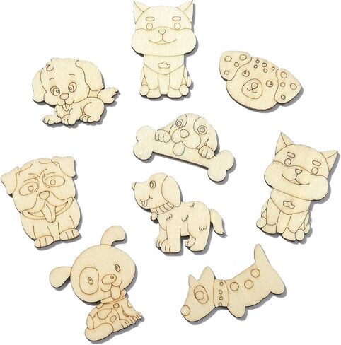 UR URLIFEHALL Assorted Wood Cutouts Ornaments Unfinished Wooden Paint Crafts for DIY Scrapbooking Painting Crafts Homemade Decoration Art Project in Kuwait