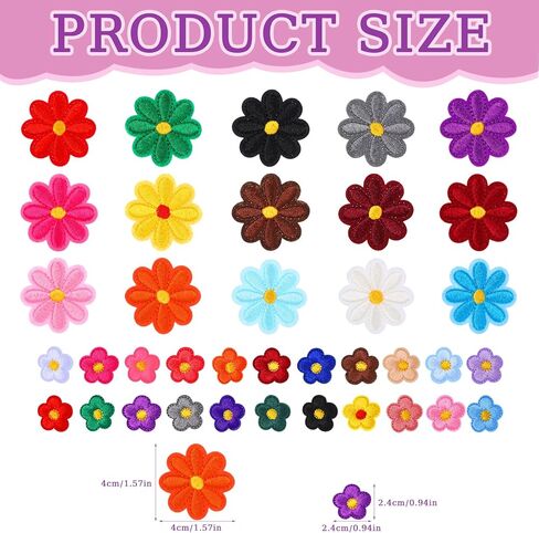 Lusofie 37 Pcs Flower Iron On Patches 2 Size Embroidered Flower Patches Sew Patch Applique for Clothes Patches for Jackets Bags Jeans Clothes DIY Decorative Patches(Multicolor) in Saudi Arabia