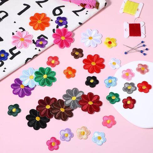 Lusofie 37 Pcs Flower Iron On Patches 2 Size Embroidered Flower Patches Sew Patch Applique for Clothes Patches for Jackets Bags Jeans Clothes DIY Decorative Patches(Multicolor) in Saudi Arabia