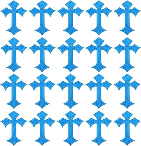 PATIKIL Cross Embroidered Patches,20 Pcs Cross Sew on Iron on Decorative Patches for Repair Decoration Clothing Hats Jackets Backpack, 4.1"Lx2.8"W, Blue in Saudi Arabia