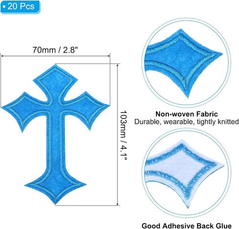 PATIKIL Cross Embroidered Patches,20 Pcs Cross Sew on Iron on Decorative Patches for Repair Decoration Clothing Hats Jackets Backpack, 4.1"Lx2.8"W, Blue in Saudi Arabia