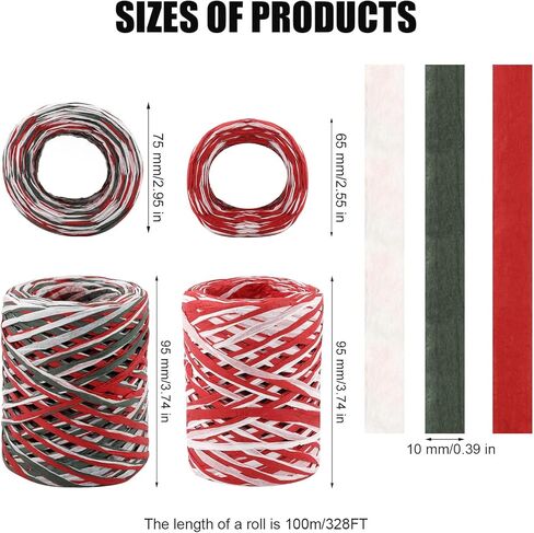 2 لفات من شريط ورق الرافية لعيد الميلاد للحرف اليدوية، شريط ورق الرافية بطول 656 قدم، سلاسل ورقية ملونة للأقواس وباقات التعبئة والتغليف لتزيين حفلات عيد الميلاد in Kuwait