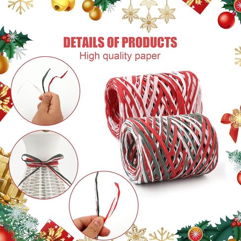 2 لفات من شريط ورق الرافية لعيد الميلاد للحرف اليدوية، شريط ورق الرافية بطول 656 قدم، سلاسل ورقية ملونة للأقواس وباقات التعبئة والتغليف لتزيين حفلات عيد الميلاد in Kuwait