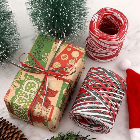 2 لفات من شريط ورق الرافية لعيد الميلاد للحرف اليدوية، شريط ورق الرافية بطول 656 قدم، سلاسل ورقية ملونة للأقواس وباقات التعبئة والتغليف لتزيين حفلات عيد الميلاد in Kuwait