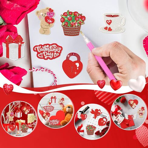 20 قطعة من لوحات الماس DIY لعيد الحب، زينة معلقة على شكل قلب عيد الحب للديكور، سلسلة مفاتيح على شكل قلب دب 5D للبالغين، مجموعات هدايا حفلات عيد الحب in Saudi Arabia