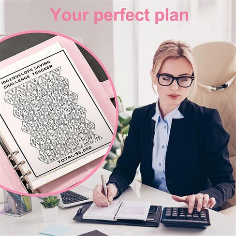 100 مغلف تحدي الموثق المحمولة الميزانية النقدية توفير المال كتاب مخطط الميزانية للميزانية (أسود، 23.5 سم * 17.5 سم * 2 سم) in Kuwait