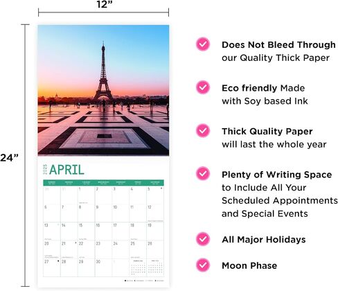 2025 France Monthly Wall Calendar by Bright Day, 12 x 12 Inch Paris Destination in Saudi Arabia