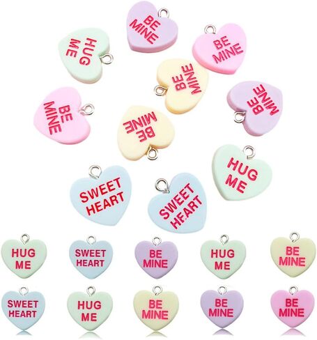 60 قطعة من قلادة عيد الحب على شكل قلب الحب 18 × 19 مم من الراتنج الملون خرز حلوى الحب لقلادة سوار ذاتي الصنع ومجموعة سلسلة مفاتيح وصنع المجوهرات SN167-6set in Kuwait