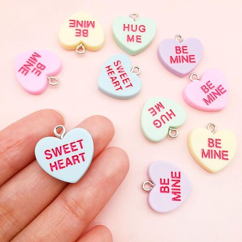 60 قطعة من قلادة عيد الحب على شكل قلب الحب 18 × 19 مم من الراتنج الملون خرز حلوى الحب لقلادة سوار ذاتي الصنع ومجموعة سلسلة مفاتيح وصنع المجوهرات SN167-6set in Kuwait