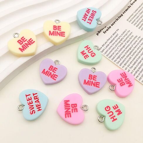 60 قطعة من قلادة عيد الحب على شكل قلب الحب 18 × 19 مم من الراتنج الملون خرز حلوى الحب لقلادة سوار ذاتي الصنع ومجموعة سلسلة مفاتيح وصنع المجوهرات SN167-6set in Kuwait