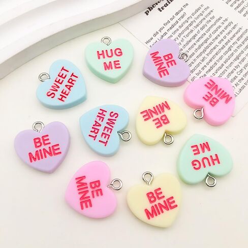 60 قطعة من قلادة عيد الحب على شكل قلب الحب 18 × 19 مم من الراتنج الملون خرز حلوى الحب لقلادة سوار ذاتي الصنع ومجموعة سلسلة مفاتيح وصنع المجوهرات SN167-6set in Kuwait