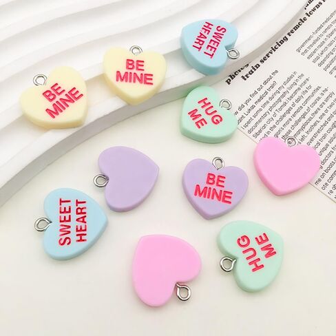 60 قطعة من قلادة عيد الحب على شكل قلب الحب 18 × 19 مم من الراتنج الملون خرز حلوى الحب لقلادة سوار ذاتي الصنع ومجموعة سلسلة مفاتيح وصنع المجوهرات SN167-6set in Kuwait