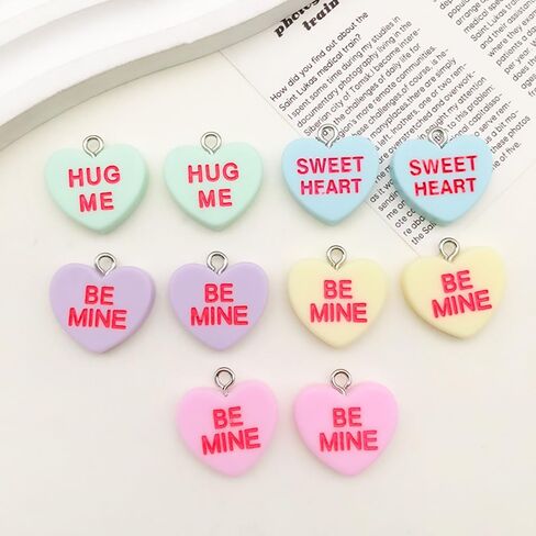 60 قطعة من قلادة عيد الحب على شكل قلب الحب 18 × 19 مم من الراتنج الملون خرز حلوى الحب لقلادة سوار ذاتي الصنع ومجموعة سلسلة مفاتيح وصنع المجوهرات SN167-6set in Kuwait