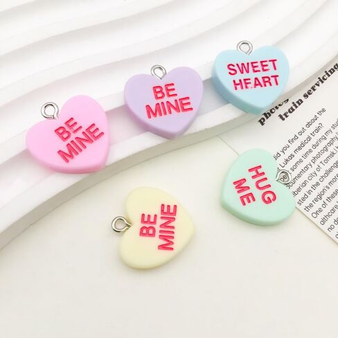 60 قطعة من قلادة عيد الحب على شكل قلب الحب 18 × 19 مم من الراتنج الملون خرز حلوى الحب لقلادة سوار ذاتي الصنع ومجموعة سلسلة مفاتيح وصنع المجوهرات SN167-6set in Kuwait