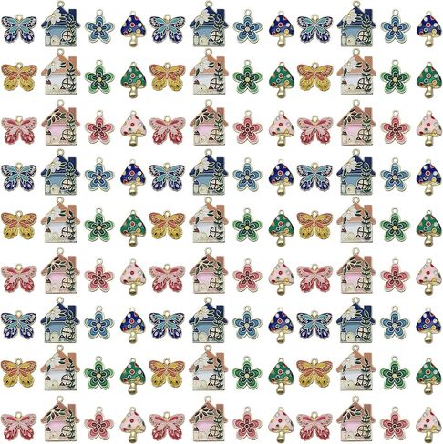 Sailanzi 24pcs Alloy enamel house butterfly mushroom series Pendant Jewelry Making DIY Keychain Earrings Pendant Various Design Charms for Jewelry Making Bracelets Necklace (SN786) in Kuwait