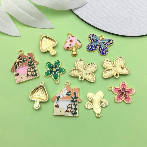 Sailanzi 24pcs Alloy enamel house butterfly mushroom series Pendant Jewelry Making DIY Keychain Earrings Pendant Various Design Charms for Jewelry Making Bracelets Necklace (SN786) in Kuwait