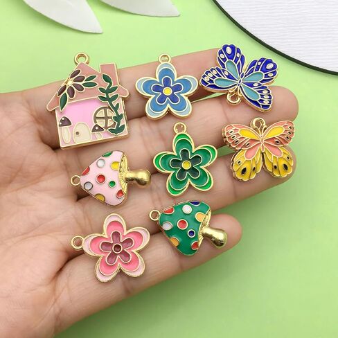 Sailanzi 24pcs Alloy enamel house butterfly mushroom series Pendant Jewelry Making DIY Keychain Earrings Pendant Various Design Charms for Jewelry Making Bracelets Necklace (SN786) in Kuwait