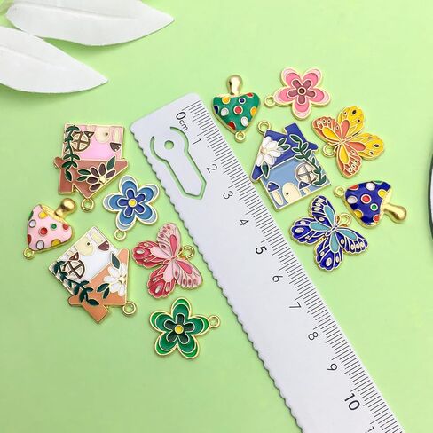 Sailanzi 24pcs Alloy enamel house butterfly mushroom series Pendant Jewelry Making DIY Keychain Earrings Pendant Various Design Charms for Jewelry Making Bracelets Necklace (SN786) in Kuwait
