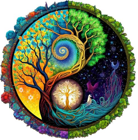 Jigfoxy Wooden Puzzles for Adults, Yinyang Tree of Life Wood Puzzles Adult, Unique Animal Shape Wooden Jigsaw Puzzles for Adults, Birthday Gifts for Puzzle Lovers, Family (M-11.8 * 11.8in-200pcs) in Saudi Arabia
