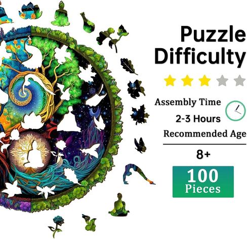 Jigfoxy Wooden Puzzles for Adults, Yinyang Tree of Life Wood Puzzles Adult, Unique Animal Shape Wooden Jigsaw Puzzles for Adults, Birthday Gifts for Puzzle Lovers, Family (M-11.8 * 11.8in-200pcs) in Saudi Arabia