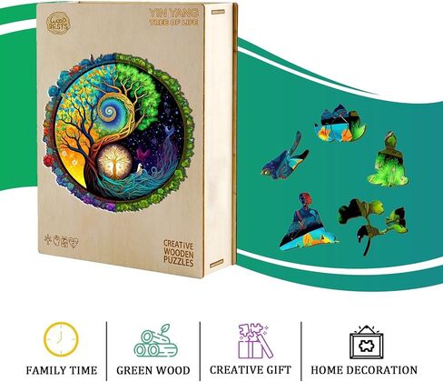 Jigfoxy Wooden Puzzles for Adults, Yinyang Tree of Life Wood Puzzles Adult, Unique Animal Shape Wooden Jigsaw Puzzles for Adults, Birthday Gifts for Puzzle Lovers, Family (M-11.8 * 11.8in-200pcs) in Saudi Arabia