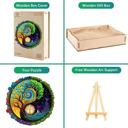 Jigfoxy Wooden Puzzles for Adults, Yinyang Tree of Life Wood Puzzles Adult, Unique Animal Shape Wooden Jigsaw Puzzles for Adults, Birthday Gifts for Puzzle Lovers, Family (M-11.8 * 11.8in-200pcs) in Saudi Arabia