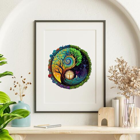 Jigfoxy Wooden Puzzles for Adults, Yinyang Tree of Life Wood Puzzles Adult, Unique Animal Shape Wooden Jigsaw Puzzles for Adults, Birthday Gifts for Puzzle Lovers, Family (M-11.8 * 11.8in-200pcs) in Saudi Arabia