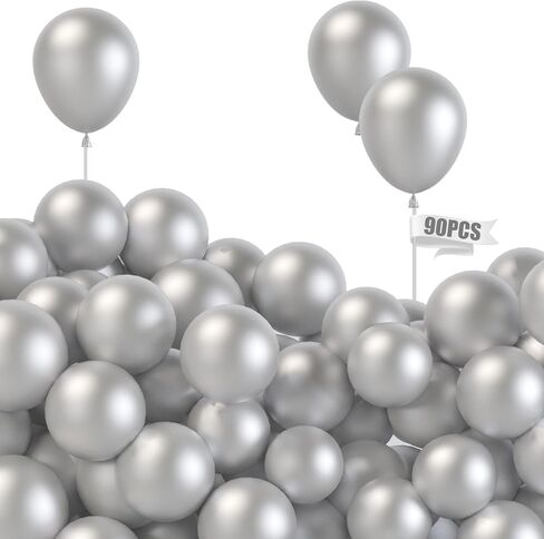 LovesTown 90PCS Small Party Balloons Bulk, Pearlized Silver Latex Balloons 5 Inch Shining Pearlescent Balloons for Kids Birthday Wedding Party Decorations in Saudi Arabia