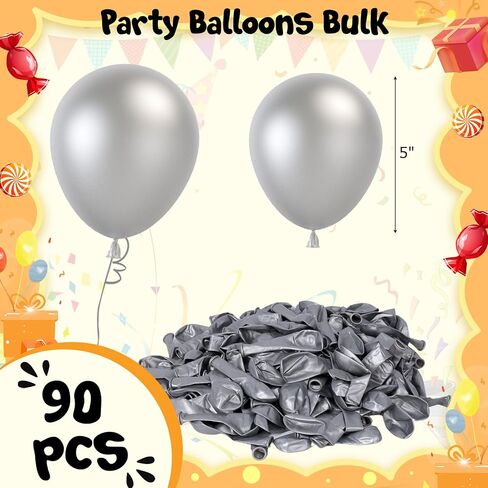 LovesTown 90PCS Small Party Balloons Bulk, Pearlized Silver Latex Balloons 5 Inch Shining Pearlescent Balloons for Kids Birthday Wedding Party Decorations in Saudi Arabia