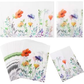 50pcs Pre-Folded Vellum Jacket for 5x7in Invitations, Wildflower Vellum Paper Translucent Floral Invitation Wraps Sleeves for Wedding Baby Shower Birthday Celebration