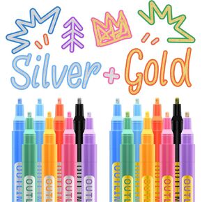 ARTISTRO Outline Markers, 16 Outline Pens, 5 Cards, Gold and Silver Metallic Outline Markers, Double Line Outline Pens, Self-Outline Metallic Markers. Perfect for Doodling, Drawing and Calligraphy