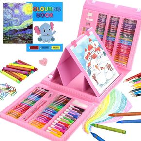 Art Supplies, 208 Pack Drawing Supplies Crayons Set for Girls Boys Beginners, Teens, Art Painting Kit Art Case Gift for Chrismas with Oil Pastels, Colored Pencils, Watercolor Cakes, (Pink)