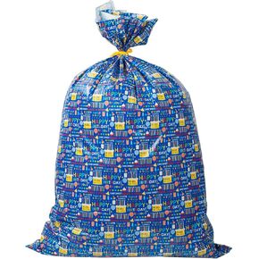 Merture 56" x 36" Blue Extra Large Birthday Gift Bag with Tag & Tie, Jumbo Gift Bag with Cakes, Candles, Happy Birthday Text for Birthday, Christmas, Baby Shower and More - 1 Pcs
