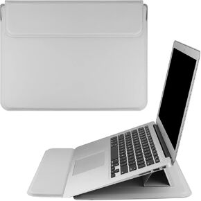 13.3 Inch Laptop Sleeve Case PU Leather Case Compatible with MacBook Air M1 M2 2022-2018 / MacBook Pro 13 M2 2022-2016, Surface Pro 8 2021 / Surface Go 3 2021, Sleeve Pouch with Stand Gray