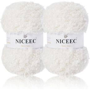 NICEEC 2 Skeins Teddy Fur Yarn Super Soft Yarn Chunky Fluffy Faux Fur Yarn Fuzzy Yarn Eyelash Yarn for Crochet Knit -Total Length 2×50m(2×55yds,3.53oz×2)-Beige