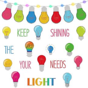 Karenhi 108 Pcs Light Bulb Bulletin Board Decoration Cutouts Set with Glue Point Keep Shining Motivational Banner Christmas Classroom Decor(Classic)