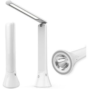 Rechargeable Desk Lamp with Flashlight Function, Battery Powered Desk Lamps for Home Office, Portable Foldable LED Desk Lamps, Cordless Desk Lamps, Small Lamps for Small Spaces, White
